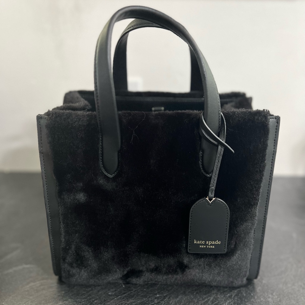 Kate Spade Black Faux Fur Tote With Leather Tag